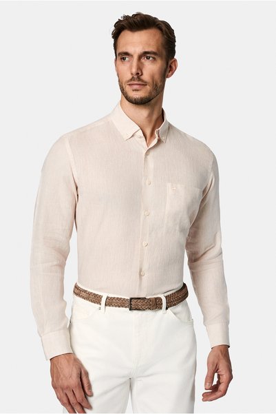Long Sleeve Regular Fit Buttoned Collar Pocketed Linen Shirt