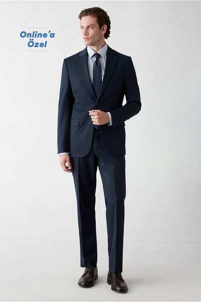 6 Drop Regular Fit Standard Cut Mono Collar Lycra Plain Suit