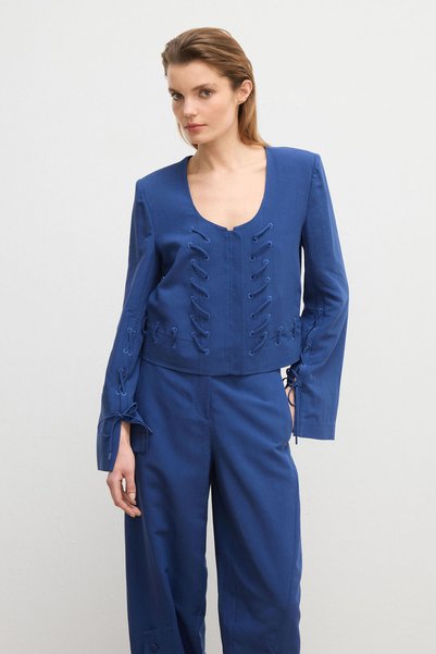 Fashion Passion Linen Jacket with Tie Detail
