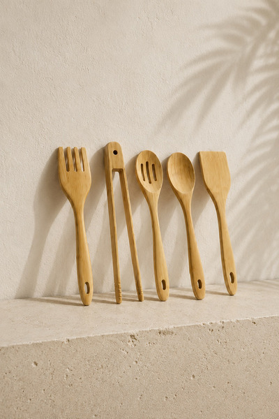 5 Piece Bamboo Serving Set Serving Spoon Ladle Serving Set