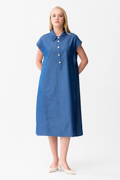 Navy Blue Denim Shirt Dress