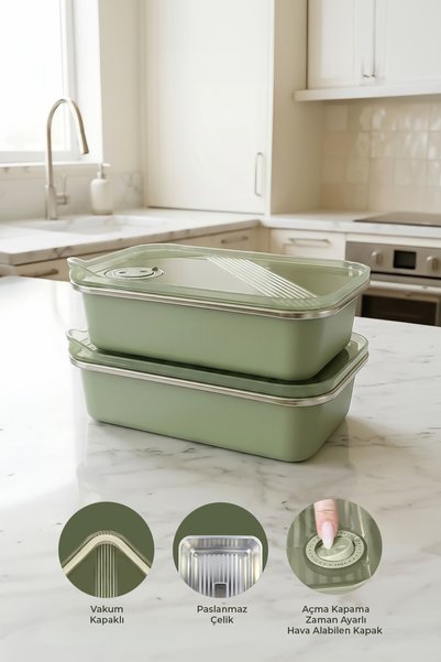 2-Piece Stainless Steel Vacuum Storage Container, Oven and Cake Container 800 ml Lunch Box