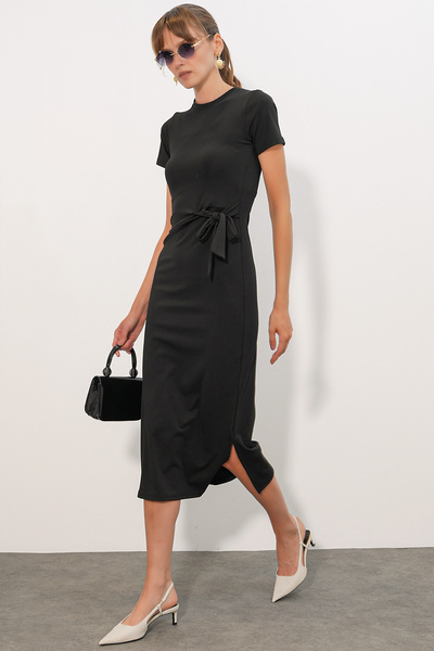 Women's Short Sleeve Long Dress 2621 - Black