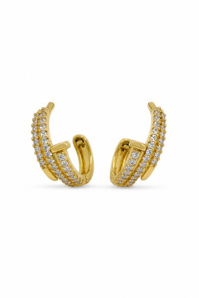 Stylish Yellow Color Stone Three Row Detailed Hoop Earrings Women's Bijouterie