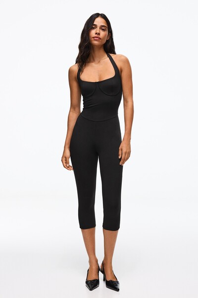 Halter neck jumpsuit with corset effect