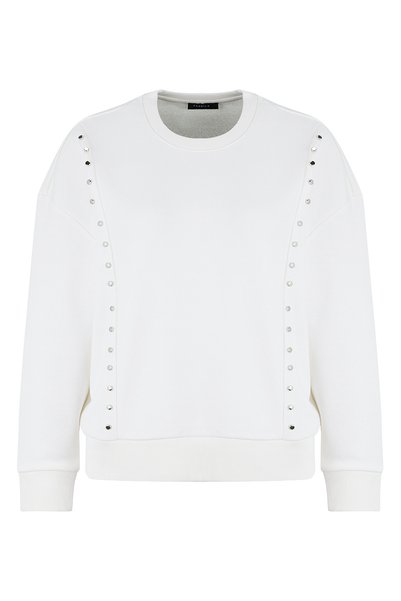 Ecru Women's Crew Neck Oversize Stone Sweatshirt F5Wl-Swt0038