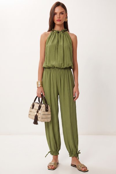 Bead Detailed Ayrobin Top and Bottom Set Lby0061 Pistachio Green