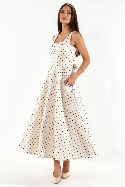Polka Dot Midi Dress with Tie Detail