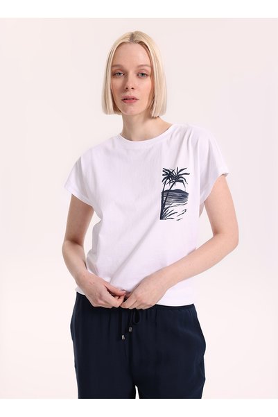 White Women's Regular Fit Printed T-Shirt F6Sl-Tst0296