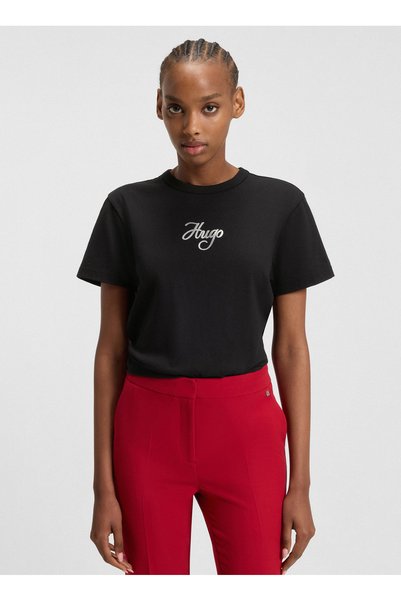 Black Women's Regular Fit Text Printed T-Shirt 50550117