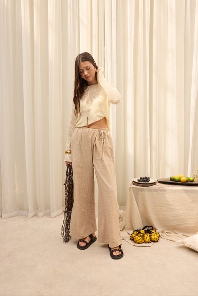 Harmony Side Tie Beige Pants