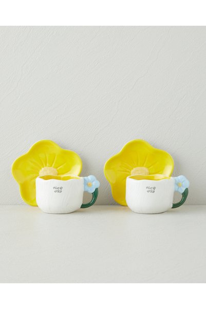 Daylora Dolomite 4 Piece Coffee Cup Set for 2 People 100 ml Yellow - Blue