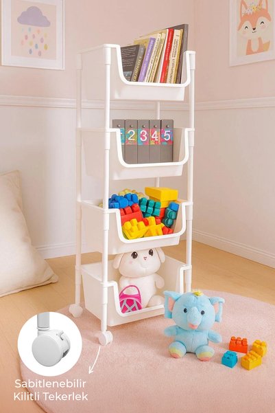 4-Tier Rolling Pantry Organizer Shelf Toy Cabinet, Kitchen Shelf, Bathroom Shelf