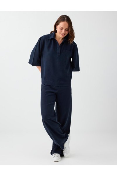 Navy Blue 100% Tencel Woven Trousers with Pocket Detail