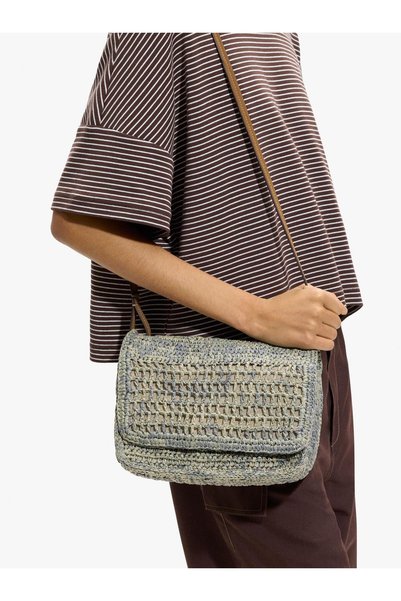 Women's Covered Straw Effect Crossbody Bag