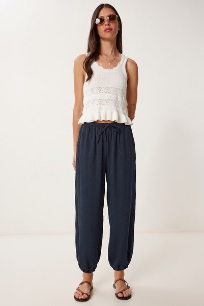 Comfortable Linen-Look Shalwar with Pockets Lub0330 Dark Blue