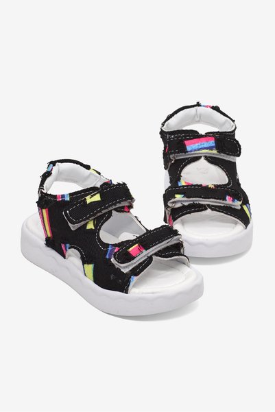 Children's Unisex Black Comfortable Fit Color Patterned Double Velcro Sandals