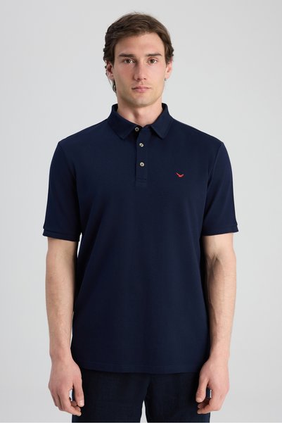 Ds Damat Regular Fit Navy Blue Pique Textured T-Shirt
