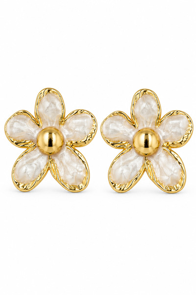 Women's Yellow Steel White Enamel Flower Earrings - Stylish Casual Design