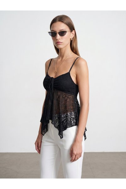 32768 Strappy Lace Top-Black