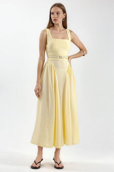 Busem Square Neck Belted Midi Dress