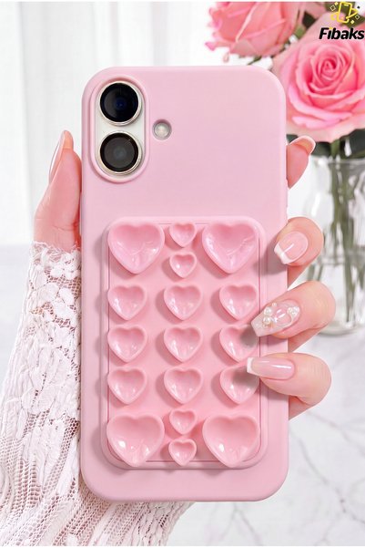 iPhone 16 Case Self-Vacuuming Velvet Heart Pattern Inside Soft Silicone Phone Case – Strong Grip & Aesthetic Design Rose