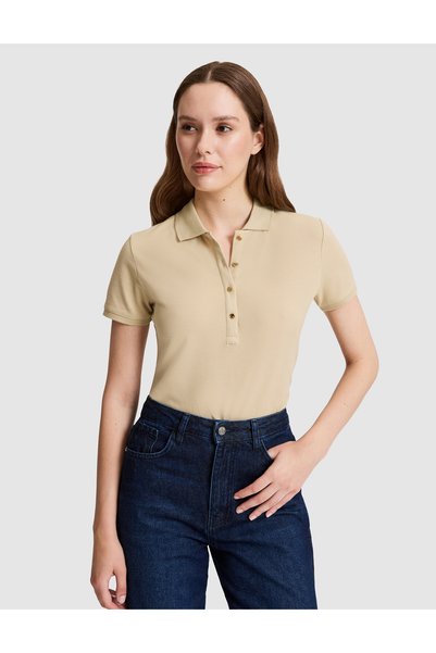 Beige Slim Fit Cotton Polo Collar Basic T-Shirt 50325456-Vr011
