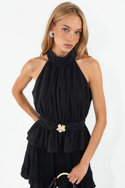 Busem Women's Halter Neck Belted Crepe Blouse