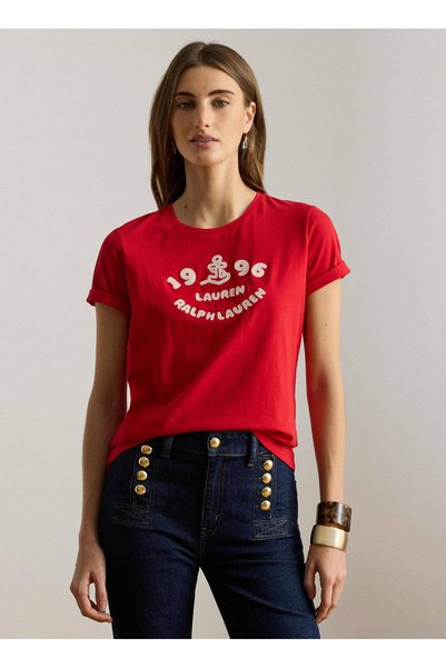 Red Women's Crew Neck Printed T-Shirt 200B21053