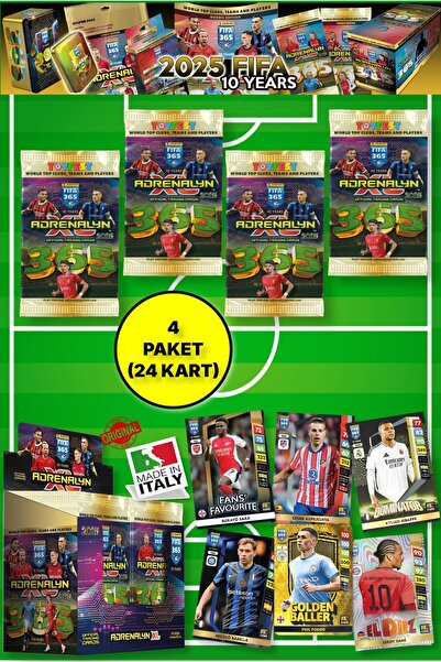 Panini Adrenalyn Fifa 365 - 2025 официјални картички за тргување со фудбалери - 4 ПАКЕТИ (24 КАРТИЧКИ)