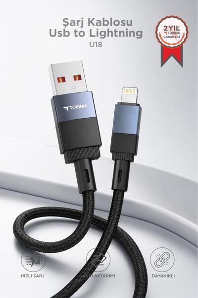 Кабел за полнење USB кон Lightning податочен кабел U18 црн