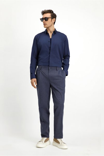 6 Drop Regular Fit Standard Cut Striped Linen Blend Pleated Classic Fabric Trousers
