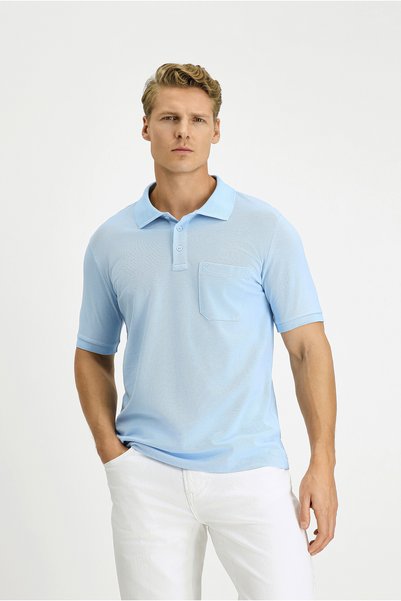 Regular Fit Cotton Embroidered Pocket Non-Curling Polo Neck T-Shirt