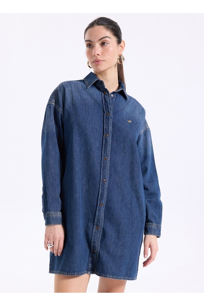 Blue Women's Washable Denim Dress M5Wl-Elb1085