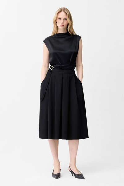 Black Pleated Midi Skirt