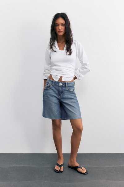 Low-Waist Denim Bermuda Shorts