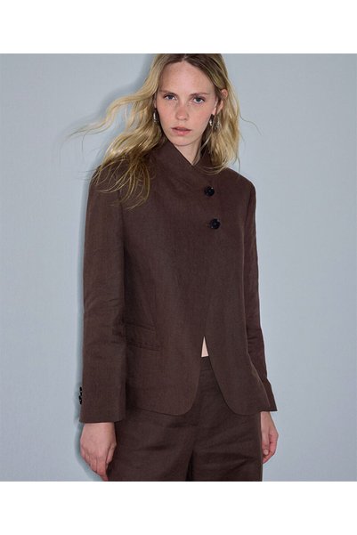 High Collar Linen Blazer