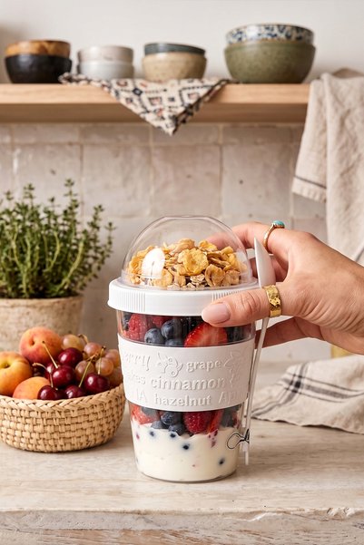Take'N Go Ready-To-Eat Yogurt Oat Muesli Storage Container with Lid and Spoon Portable Food Container 600 ml