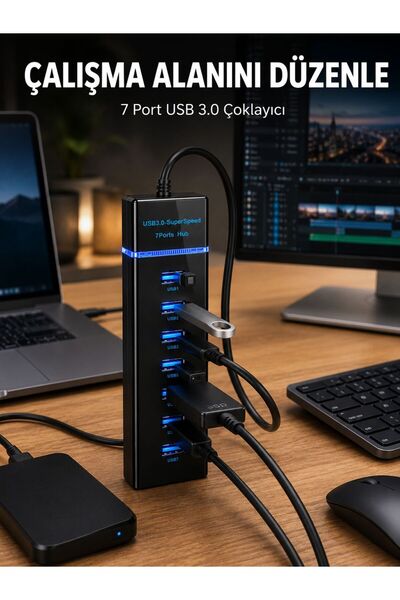 USB 3.0 хаб со 7 порти 5Gbps со LED индикатор, USB мултипликатор -