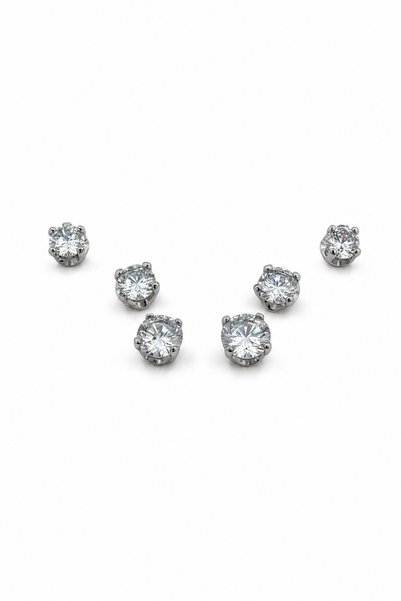 Steel Earring Set with Zircon Stone, 3 Pairs of Different Sizes, Gray Color