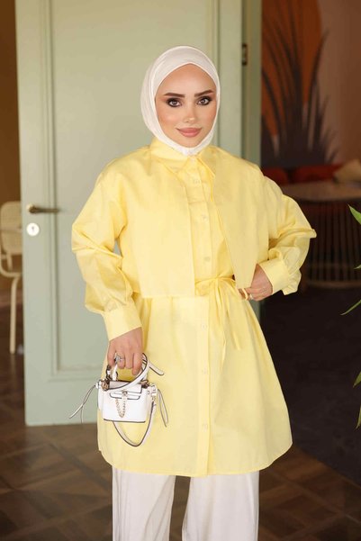 Yellow Windbreaker Detailed Waist Tie Shirt