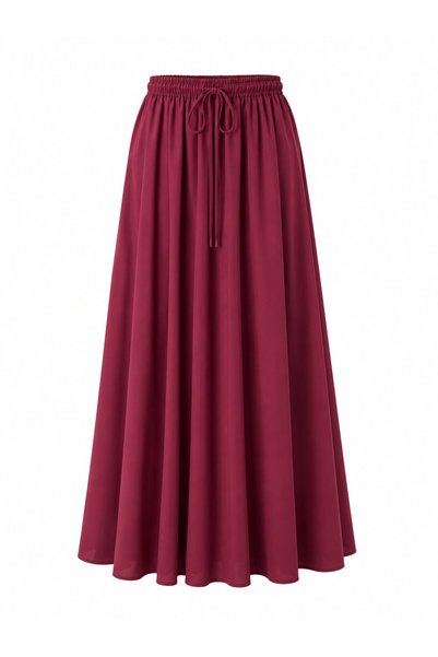 Burgundy Elastic Waist Poplin Skirt - E1012