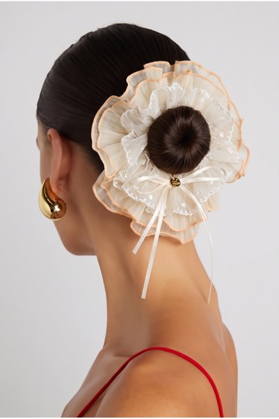 Lace Embroidered Tulle Ruffle Elastic Buckle Pink