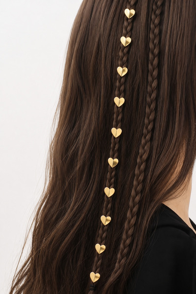 10-Piece Heart Gold Hair Earrings