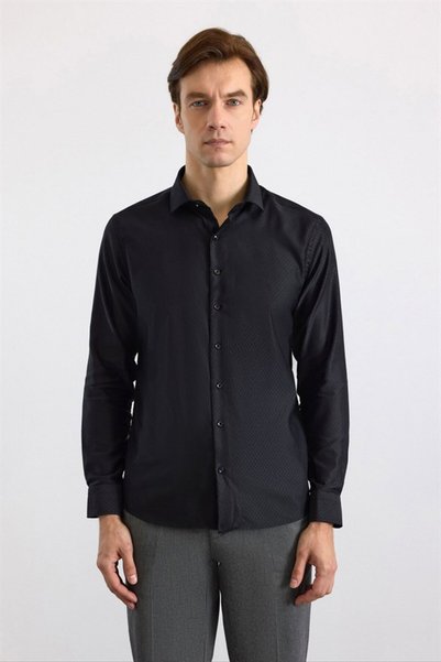 Black slim classic collar casual shirt