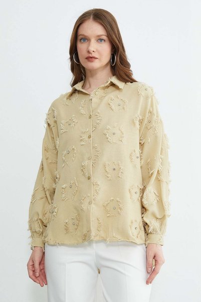 Tasseled Stone Embroidered Casual Shirt