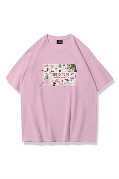 Women's Girls Club Collage Tshirt Pink