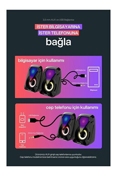 Компјутерски / мобилен звучник од 2 дела со RGB амбиентално светло
