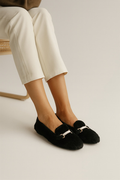 Women's Black Plush Home Slippers Byndvt01