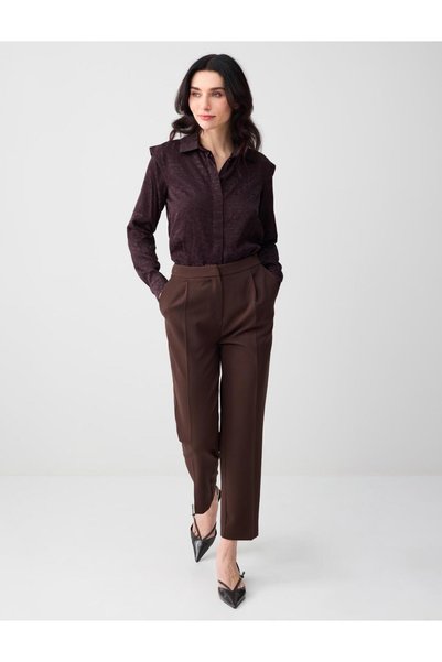 Brown Straight Cut Long Sleeve Patterned Woven Shirt